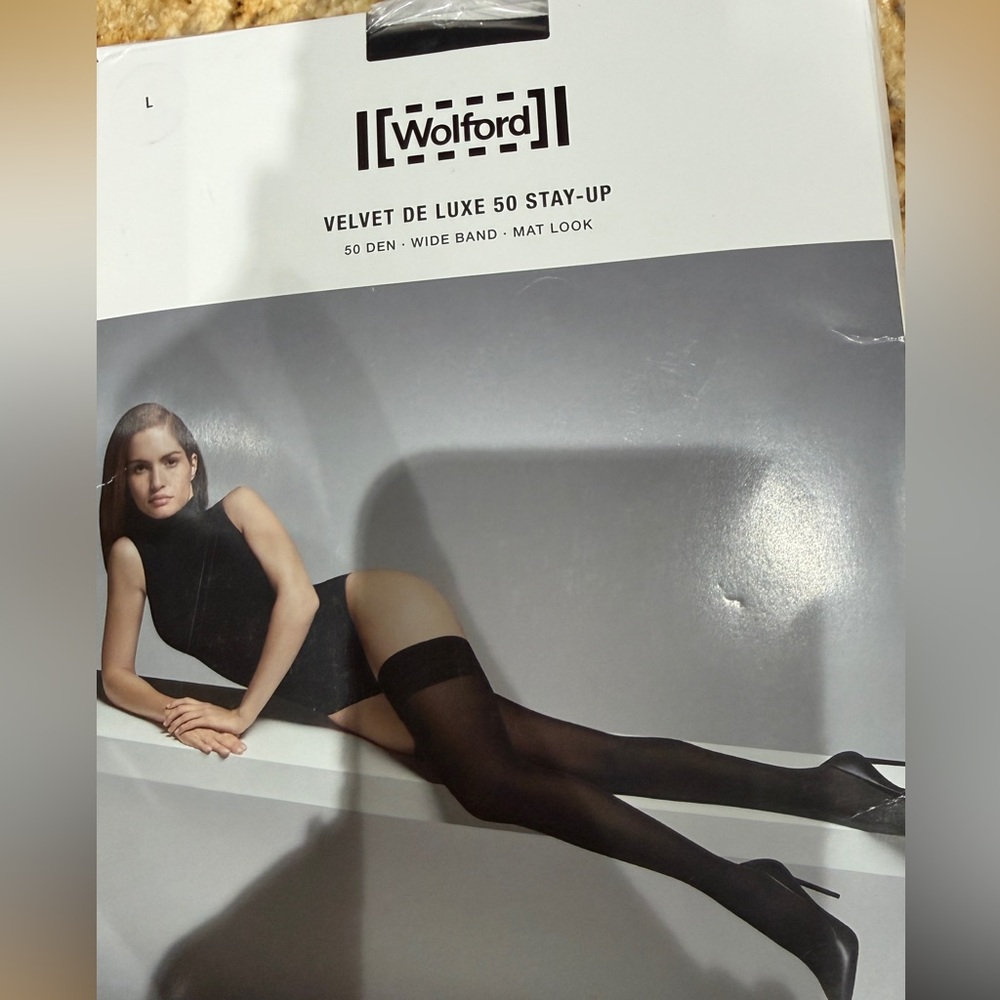 Wolford Black Velvet De Luxe 50 Stay-Up Stockings large